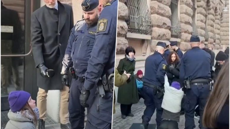 Thunberg bllokon hyrjen e Parlamentit suedez, policia e largon me forcë aktivisten – e zhvendosin dhjetëra metra larg portës kryesore