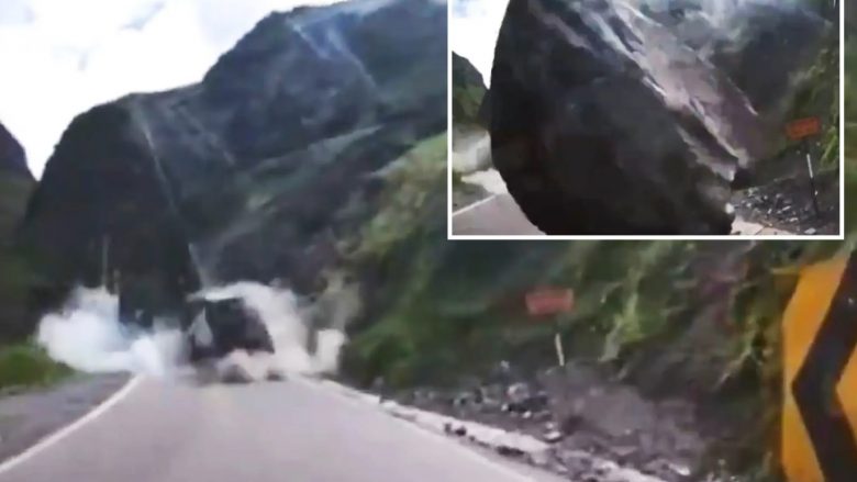 Copa e madhe e gurit shkëputet nga shkëmbi, bie direkt mbi kamionin e mallrave në Peru – shpëton mrekullisht shoferi