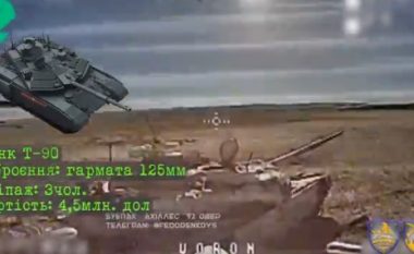 Në një sulm me dron, ukrainasit shkatërrojnë tankun rus T-90 që kushton 4.5 milionë dollarë