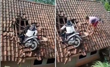 Vajzat përfunduan me motor në një çati në Indonezi – askush nuk e kupton se si ndodhi kjo