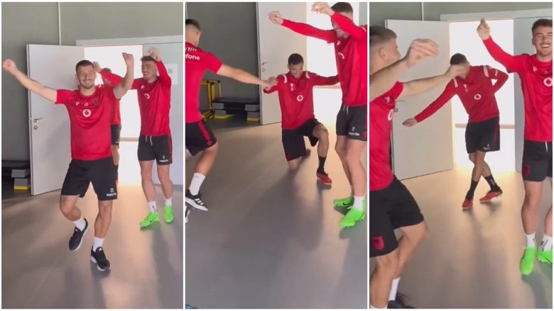Atmosferë e mirë në Kombëtaren e Shqipërisë, tre lojtarë kërcejnë me këngën e bërë virale