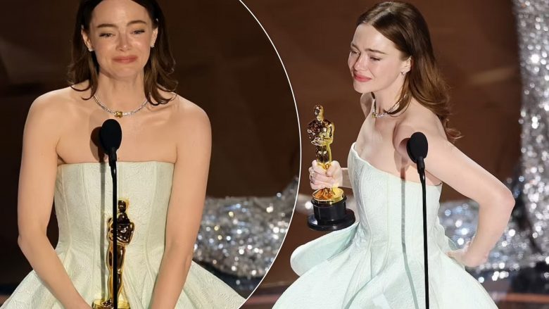 Emma Stone-s i çahet fustani, teksa pranon çmimin “Oscar” për filmin “Poor Things”