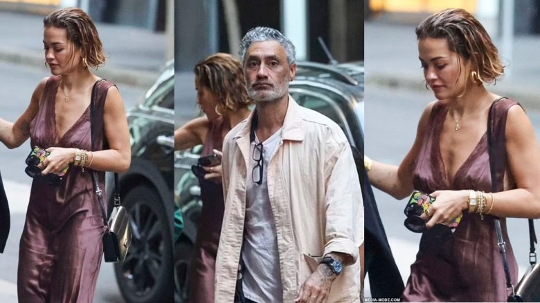 Rita Ora duket elegante me një fustan sateni, ndërsa ajo dhe bashkëshorti Taika Waititi dalin për darkë