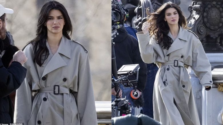 Kendall Jenner shfaqet elegante me një pallto klasike, ndërsa filmon një fushatë të L’Oréal në rrugët e Parisit