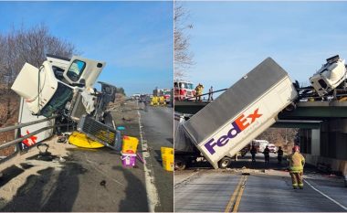 Pesë të lënduar, pamje që tregojnë se si një kamion “u rrotullua dhe mbeti i varur” në një urë të Nju Jorkut