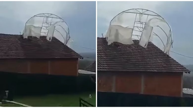 E pazakontë, erërat e forta bëjnë që sera të përfundojë në kulmin e një shtëpie në Kosovë