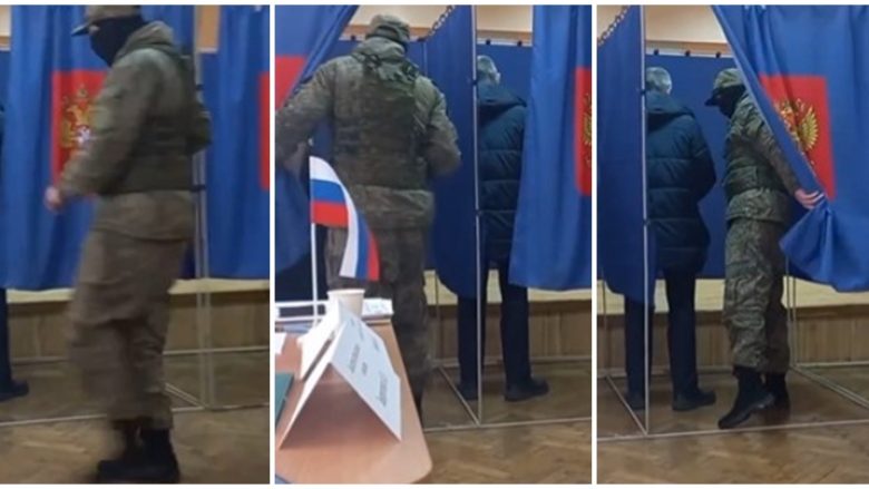 “Zgjedhjet” në Rusi, ushtarët e armatosur dhe të maskuar futen në kabinat e votimit – kontrollojnë votuesit