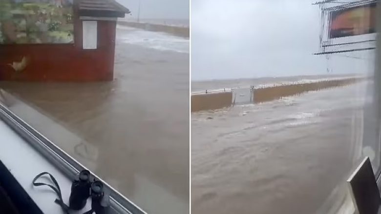 Rritja e nivelit të ujit nga përmbytjet në Britani, bllokon klientët në kafene – pamje nga brendësia e lokalit