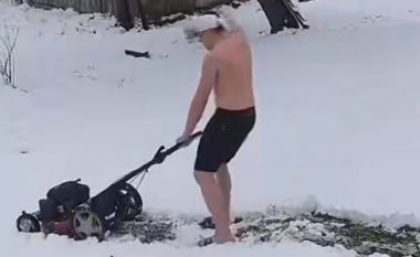 Ngjarje e pazakontë - pastrojnë borën me makinë kositëse të barit
