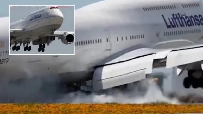 Aeroplani gjigant u “përplas” dy herë në pistën e aeroportit të Kalifornisë – rrotat nxirrnin tym – pastaj u ngrit përsëri