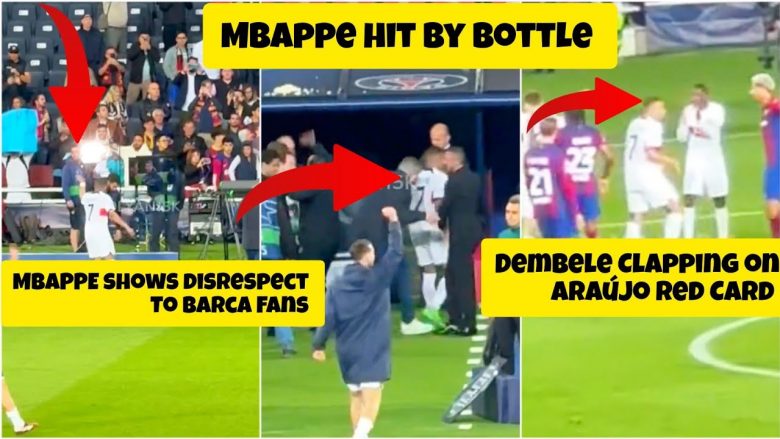 Bëhen virale pamjet nga Montjuic: Provokimi i Mbappes kundrejt tifozëve të Barcelonës dhe hedhja e shisheve