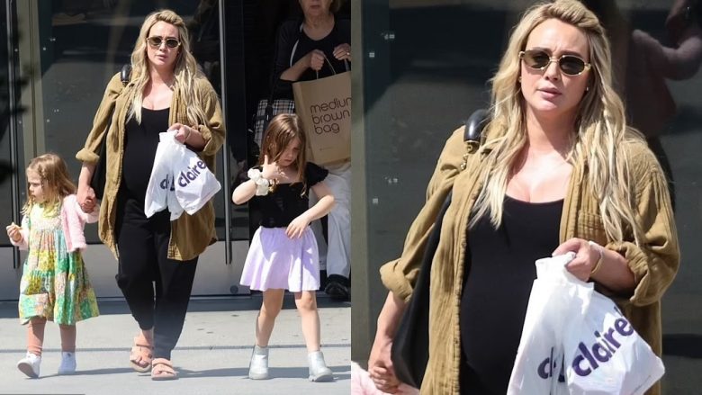 Shtatzëna Hilary Duff shfaqet me vajzat e saj Banks dhe Mae, pasi burri Matthew Koma iu nënshtrua një intervenimi
