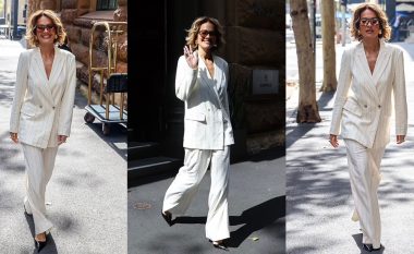Rita Ora tregon stilin e saj elegant me një kostum të bardhë, teksa del në Sydney