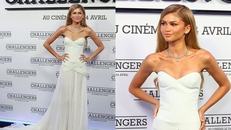 Zendaya shfaqet plot elegancë në një fustan të bardhë, në premierën e filmit të saj të ri “Challengers”