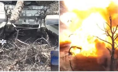 Ushtarët rusë tentuan të fshihen nga droni ukrainas, para se tanku i tyre të hidhej në erë – pamje nga aksioni i koordinuar