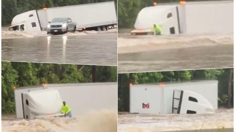 Uji “gëlltit” kamionin derisa shoferi lufton për jetë – pamje rrëqethëse nga Teksasi i goditur nga stuhitë