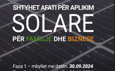 Shtyhet afati për aplikim solare për familje dhe biznese