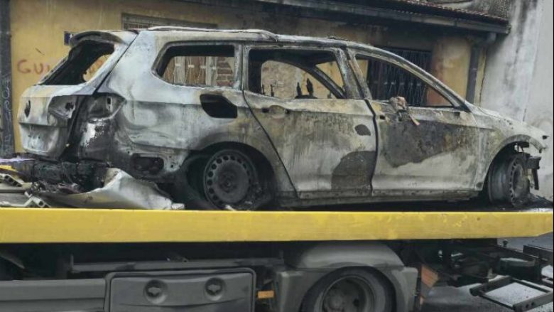 Pamje nga vendi ku u dogj vetura e drejtorit të “Idrizovës”, Prokuroria: Janë mbledhur dëshmitë