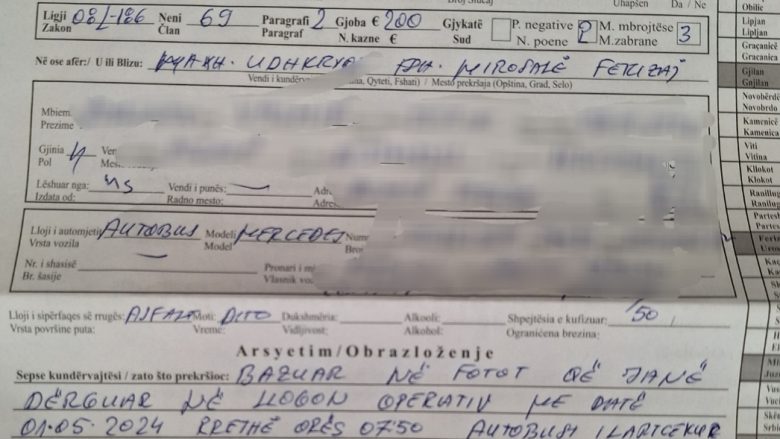 Bëri tejkalim në vijë të plotë, policia dënon me 200 euro shoferin e një autobusi në Ferizaj