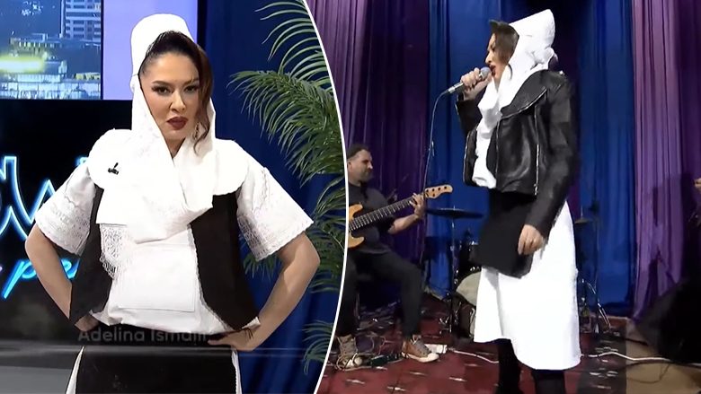 Adelina Ismaili shfaqet me veshje kombëtare në emisionin e saj, teksa interpreton live këngën 