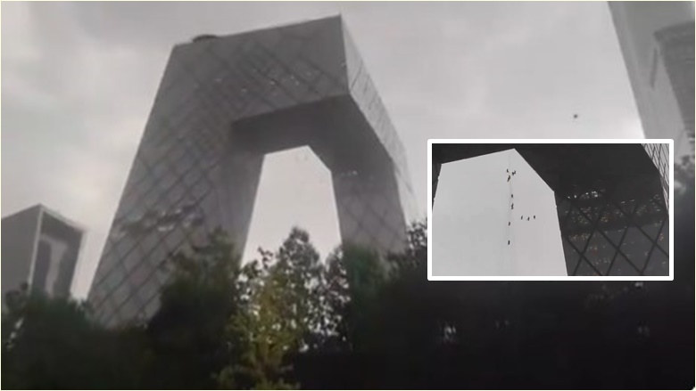 Erërat e fuqishme, momenti kur pastruesit e xhamave “u luhatën bashkë me litarë” në ndërtesën 51-katëshe në Pekin të Kinës