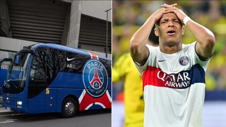 Autobusi i PSG-së e la Mbappen në stadium pas humbjes nga Dortmundi, në aeroport shkoi me transport privat