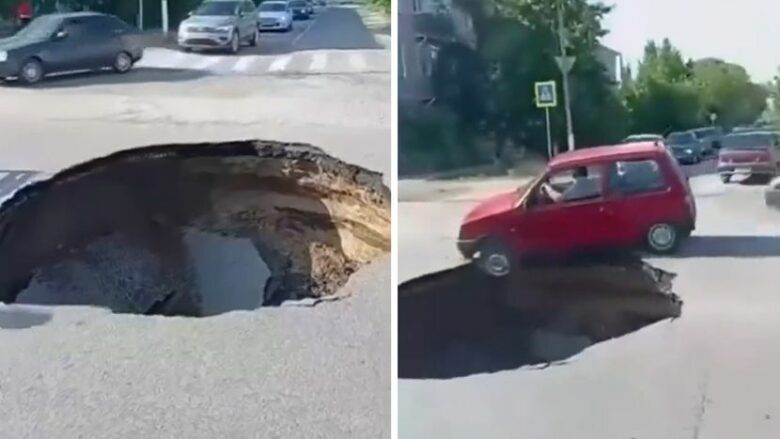 Një vrimë e madhe u hap në mes të kryqëzimit – për çudi rusi nuk e vuri re, gati sa nuk ra brenda saj