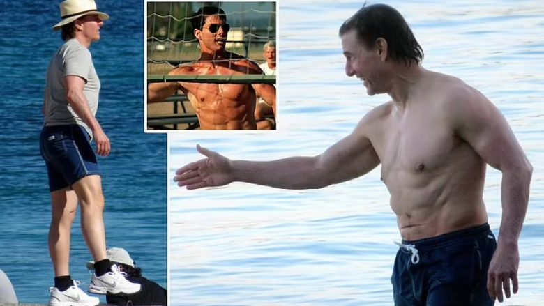 Tom Cruise duket në formë të mirë edhe në moshën 61 vjeçare, teksa trupi i tij i skalitur njëlloj sikur ishte i ri në filmin “Top Gun”