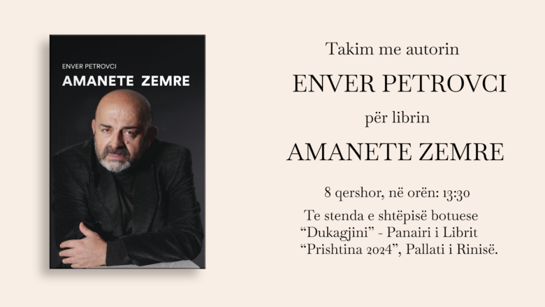 Takim me autorin Enver Petrovci për librin “Amanete zemre” tek stenda “Dukagjini” në Pallatin e Rinisë
