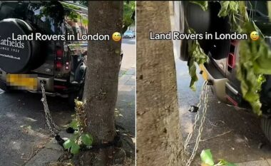 Nga frika se do t’ju vidhen, pronarët e Land Roverave në Londër po i lidhin me zinxhirë nëpër pemë