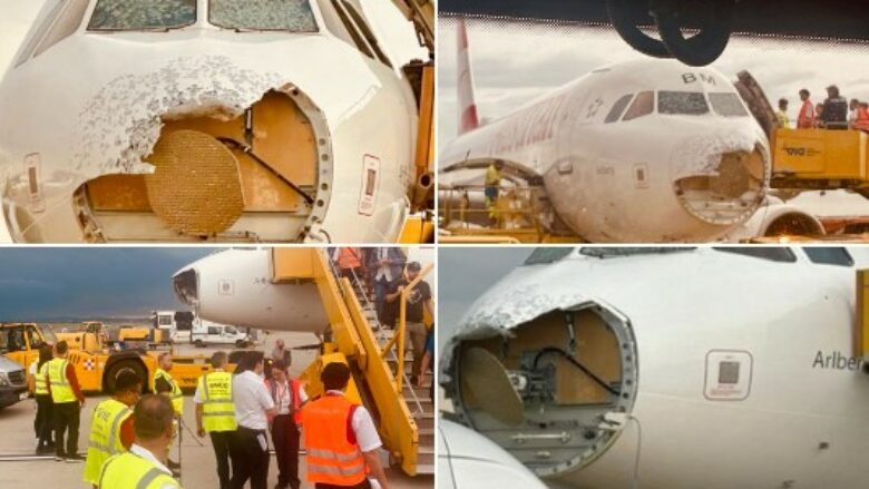 Aeroplani u ul i sigurt në Vjenë pasi breshëri dëmtoi pjesën më të madhe të “hundës” së tij