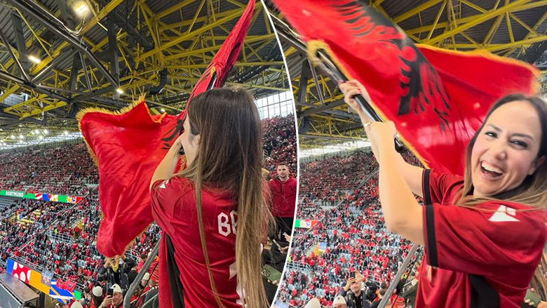Arbana Osmani e ndoqi nga tribunat ndeshjen e Italisë me Shqipërinë, teksa me flamur bëri tifo për Kombëtaren Shqiptare