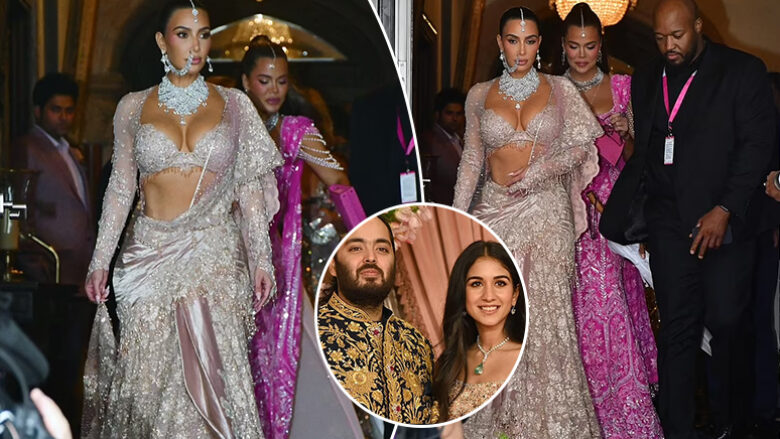 Kim Kardashian dhe motra e saj marrin gjithë vëmendjen me dukjen e tyre në dasmën e shumëpërfolur të djalit të miliarderit indian