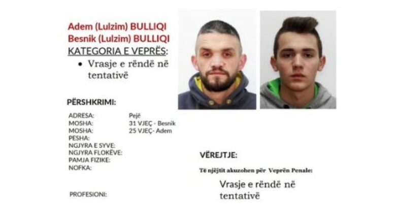 Plagosja në Pejë, Policia kërkon ndihmën e qytetarëve për arrestimin e Adem dhe Besnik Bulliqit