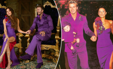 David dhe Victoria Beckham rikrijojnë veshjet e tyre të famshme të dasmës, të cilat ishin ngjyrë vjollcë