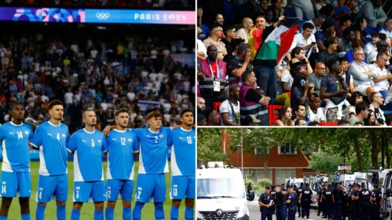 “Olimpiada e gjenocidit” – futbollistët izraelitë u përballen në Paris me mesazhe dhe flamuj palestinezë