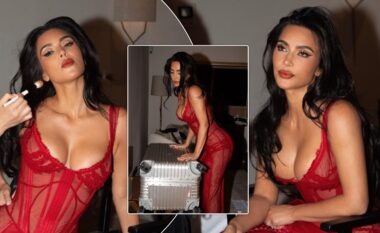 Kim Kardashian shkëlqen me një fustan të kuq të tejdukshëm në fotografitë e fundit