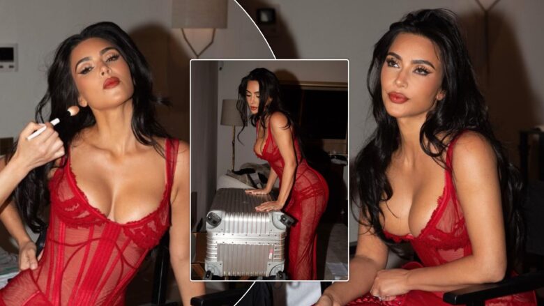 Kim Kardashian shkëlqen me një fustan të kuq të tejdukshëm në fotografitë e fundit