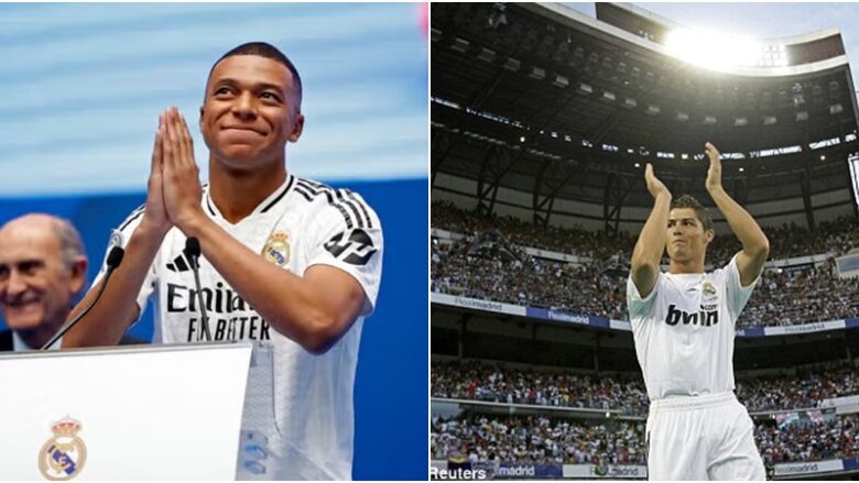 Mbappe kopjon Cristiano Ronaldon në prezantim, me vetëm tre fjalë elektrizon mijëra tifozë në Santiago Bernabeu