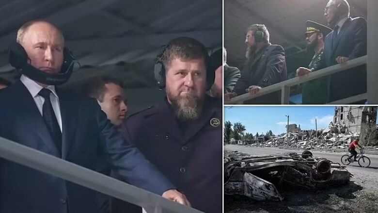 Shkoi në poligonin e qitjes për të parë “demonstrimin” e ushtarëve të Kadyrov-it, Putin bëhet objekt tallje – nuk di t’i vendosë si duhet kufjet