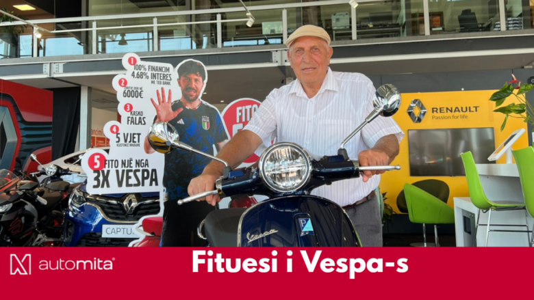 Ky është fituesi i parë i skuterit Vespa nga Auto Mita, a do të jeni ju fituesi i radhës?