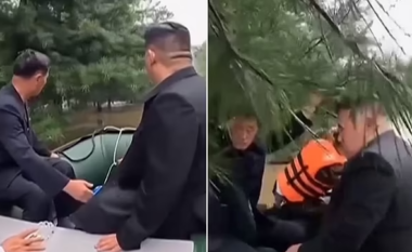 Momenti qesharak kur lideri i Koresë së Veriut përplaset me një pemë gjatë një lundrimi me varkë nëpër zonat e përmbytura të vendit të tij