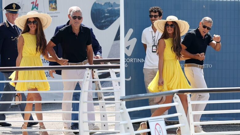 George Clooney dhe gruaja e tij Amal “shkëlqejnë” me prezencën e tyre pas mbërritjes në Venecia