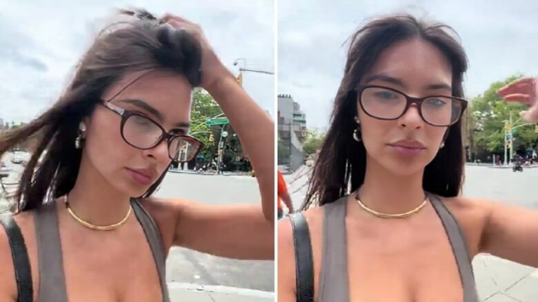 Emily Ratajkowski po ecte rrugës, teksa një burrë duke kaluar i thotë “Vish një bluzë vajzë”