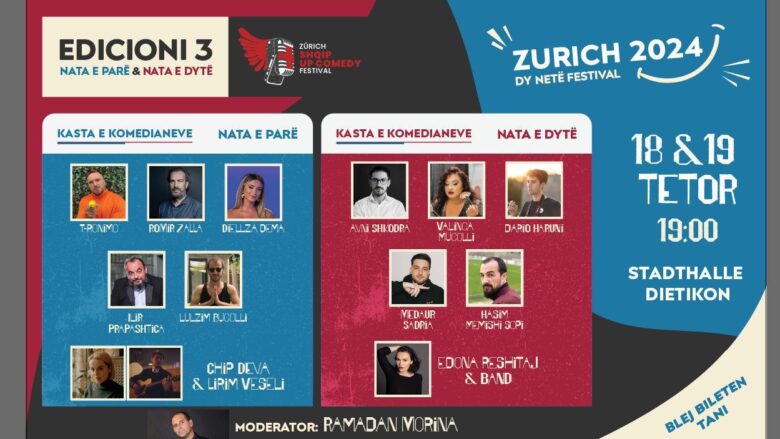 ‘Zurich Shqip Up Comedy’ vjen me edicionin e tretë – zbulohen emrat e artistëve që do të performojnë dhe dalin në shitje biletat!