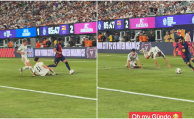 Dy lojtarët e Real Madridit u përplasen duke tentuar t'ia rrëmbenin topin Ilkay Gundoganit