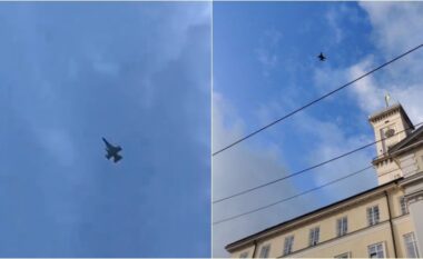 Pamje që thuhet se tregojnë një aeroplan F-16, të parin që 'fluturon mbi Ukrainë'