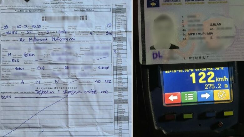 Tejkaloi shpejtësinë e lejuar – gjilanasi dënohet me 400 euro gjobë, 4 pikë negative e nëntë muaj ndalim vozitje