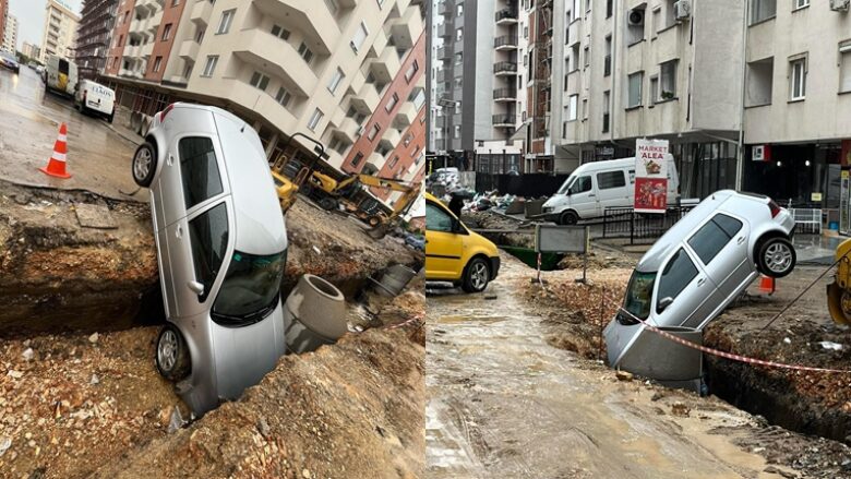 Vetura bie në gropën e punimeve në rrugën “Hajrullah Zymi” në Fushë Kosovë