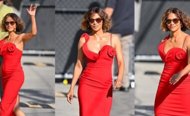 Halle Berry mori vëmendje me një fustan të kuq elegant, ndërsa shkon në ‘Jimmy Kimmel Live’